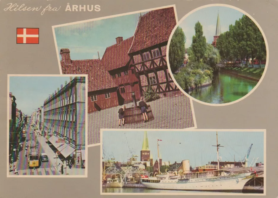 Postcard: Aarhus tram line 2 with railcar 8 in Reginakrydset (1967)