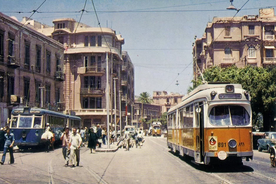 Postcard: Alexandria articulated tram 891 at Manshiya (1972)