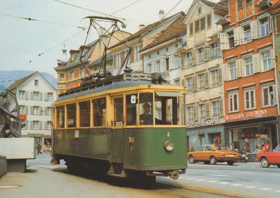 Postcard: Altstätten - Berneck with railcar 6 at Altstätten Rathaus (1973)