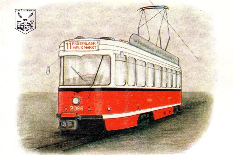 Postcard: Antwerp railcar 2086  "In Antwerpse Kleuren" (1981)