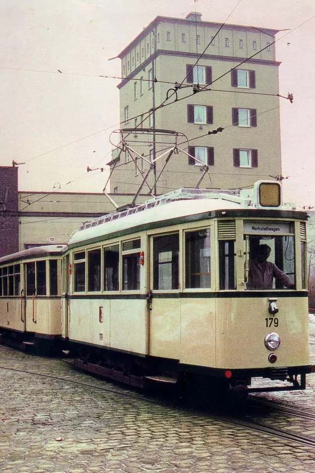 Postcard: Augsburg museum tram 179 at Straßenbahnbetriebshof (1981)