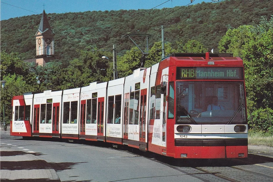 Postcard: Bad Dürkheim Rhein-Haardtbahn 4 with low-floor articulated tram 1043 near Bad Dürkheim Bf (1996)