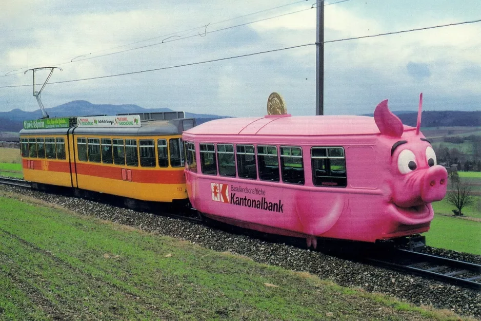 Postcard: Basel articulated tram 113 near Flüh (1990)