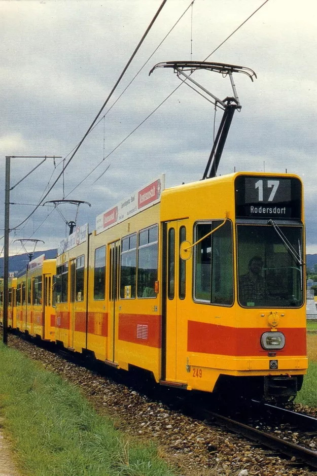 Postcard: Basel extra line 17 with articulated tram 249 near Ettingen (1985)