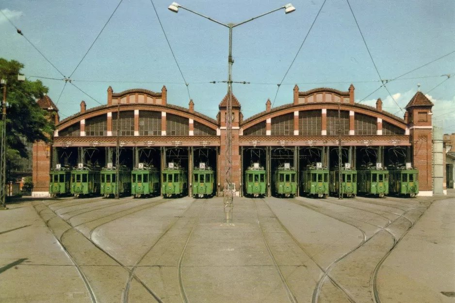 Postcard: Basel in front of the depot Depot Wiesenplatz (1978)