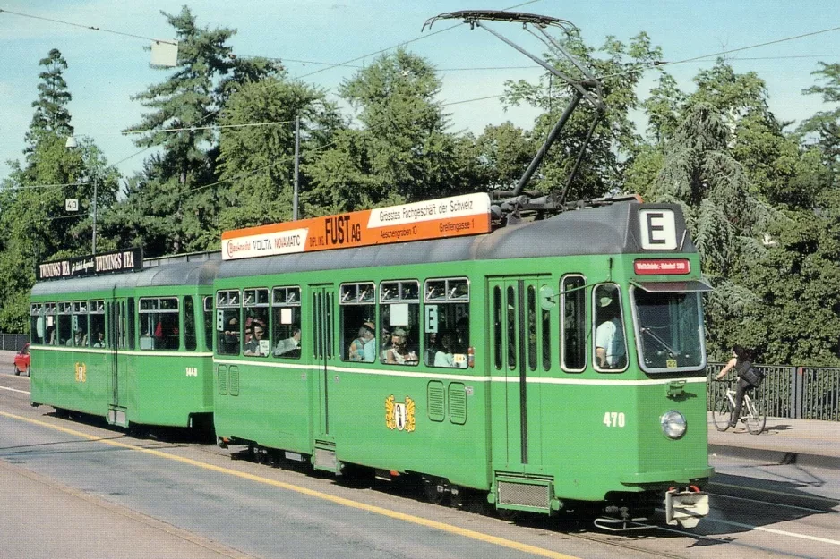Postcard: Basel railcar 470 on Wettsteinbrücke (1991)