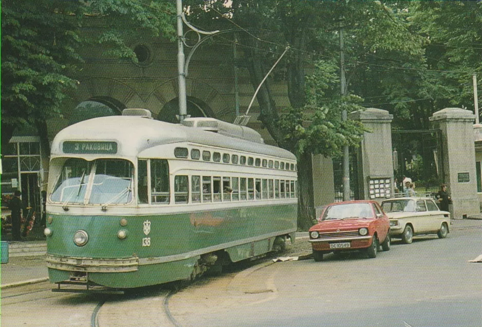 Postcard: Belgrade tram line 3 with railcar 138 at Novo Groblje (1976)