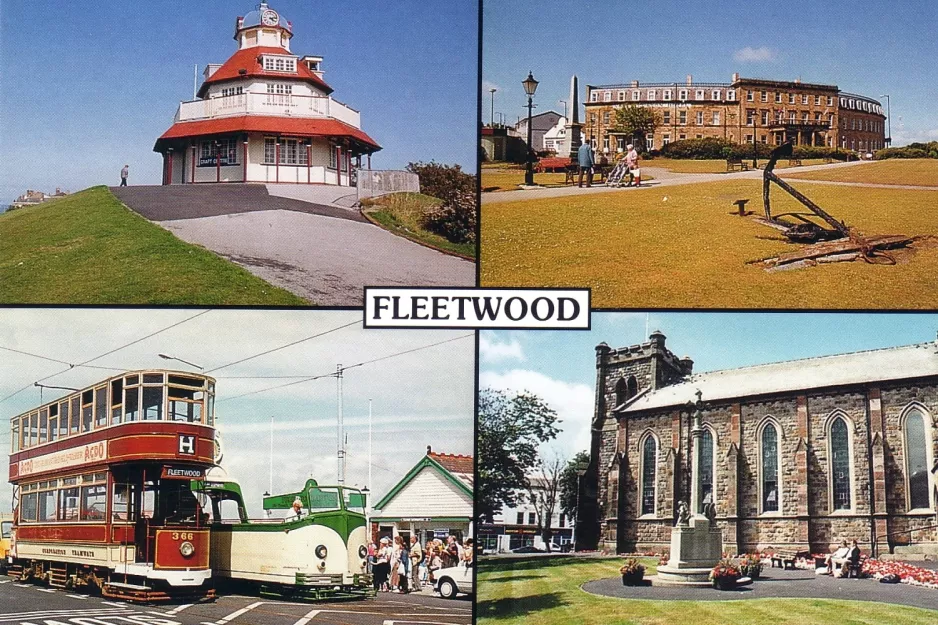 Postcard: Blackpool Heritage Trams with museum tram 366 at Fleetwood Ferry (1975)