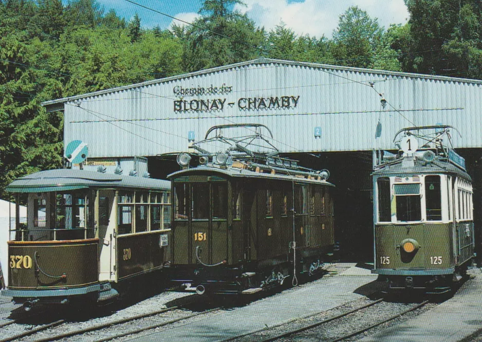 Postcard: Blonay sidecar 370 in front of Chemin de fer-musée Blonay-Chamby (1997)