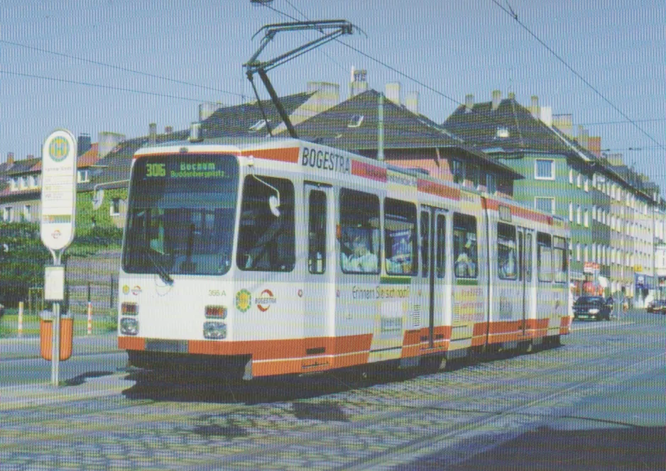 Postcard: Bochum tram line 306 with articulated tram 355 at Hamme Kirche (2000)