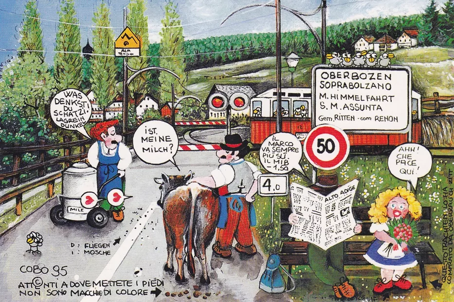 Postcard: Bolzano regional line 160 with railcar 12 in Oberbozen/Soprabolzano (1995)