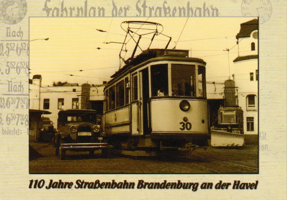 Postcard: Brandenburg an der Havel railcar 30 at Altes Straßenbahn Depot (2007)