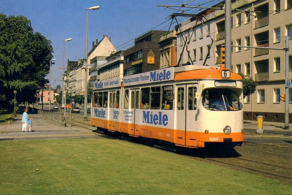 Postcard: Braunschweig tram line 6 with articulated tram 6267 on Lessingplatz (1988)