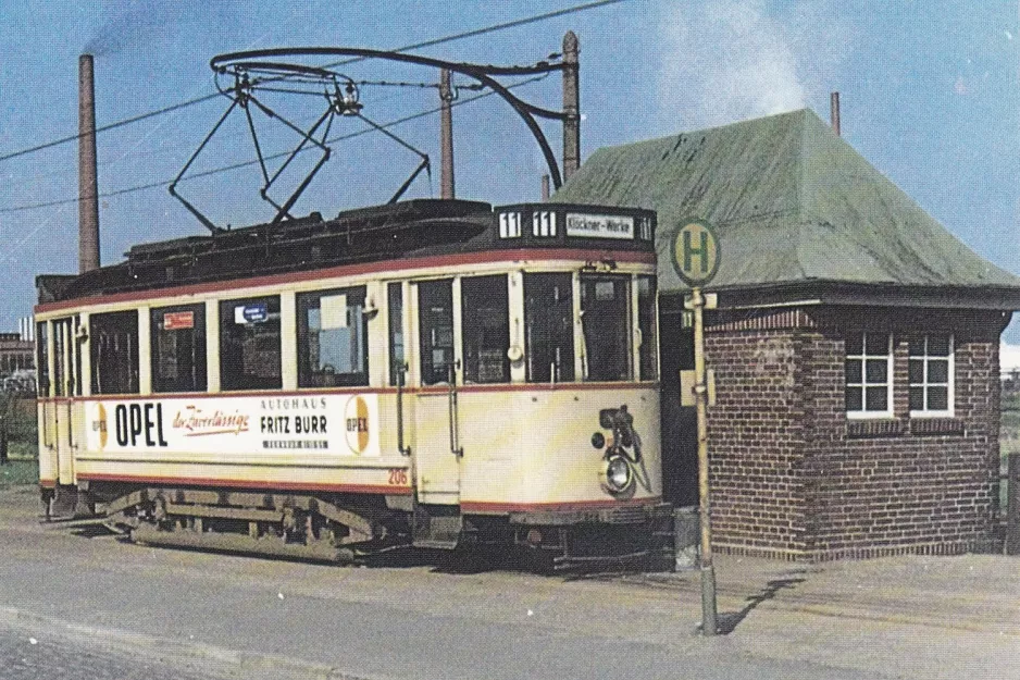Postcard: Bremen tram line 11 with railcar 206 at Klöcknerwerke (1964)