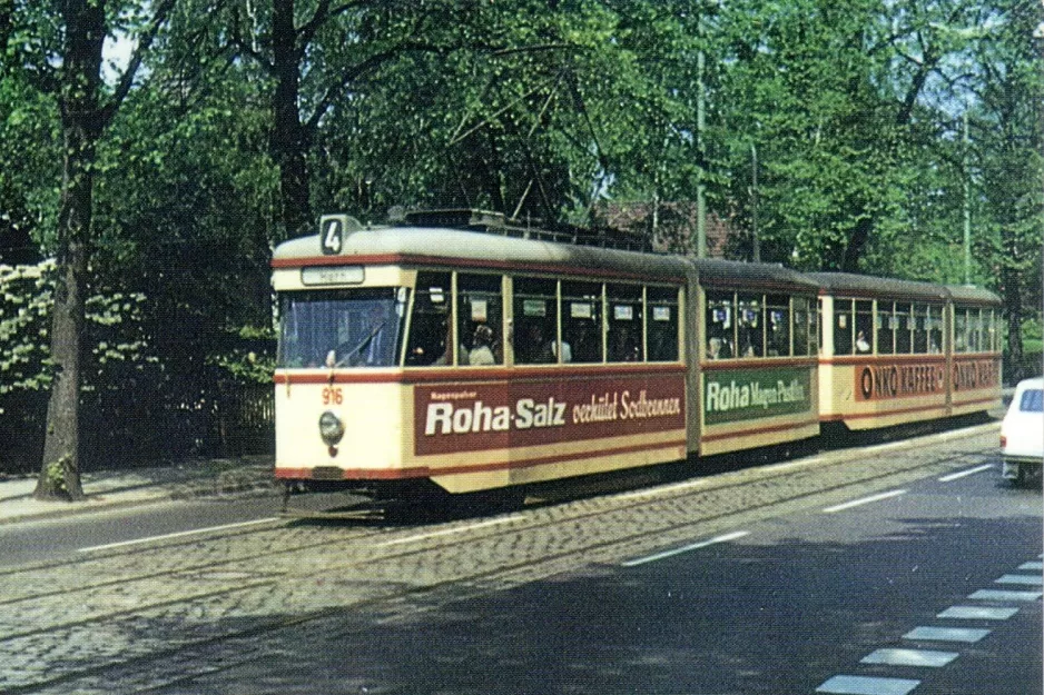 Postcard: Bremen tram line 4 with articulated tram 916 on Schwachhauser Heerstraße (1964)