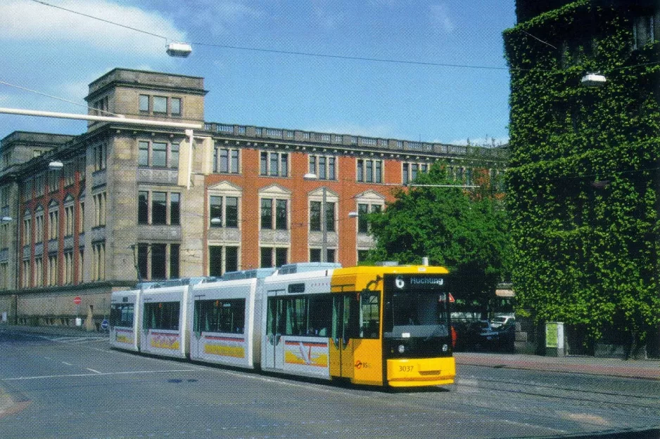 Postcard: Bremen tram line 6 with low-floor articulated tram 3037 on Bahnhofsplatz (1995)