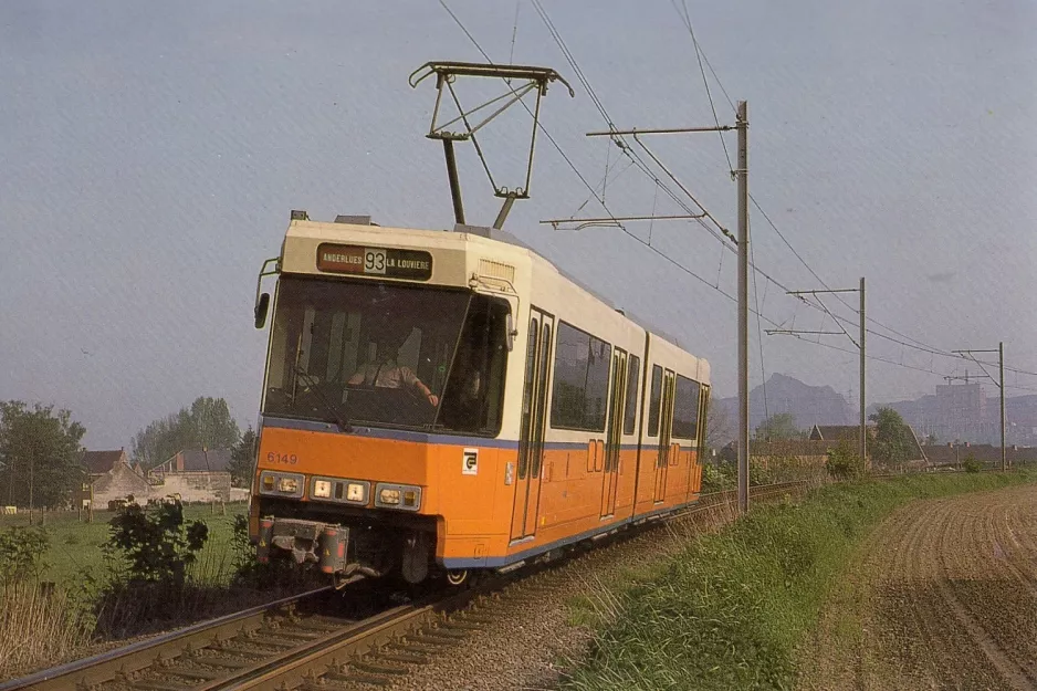 Postcard: Brussels regional line 93 with articulated tram 6149 near Trivières (1985)