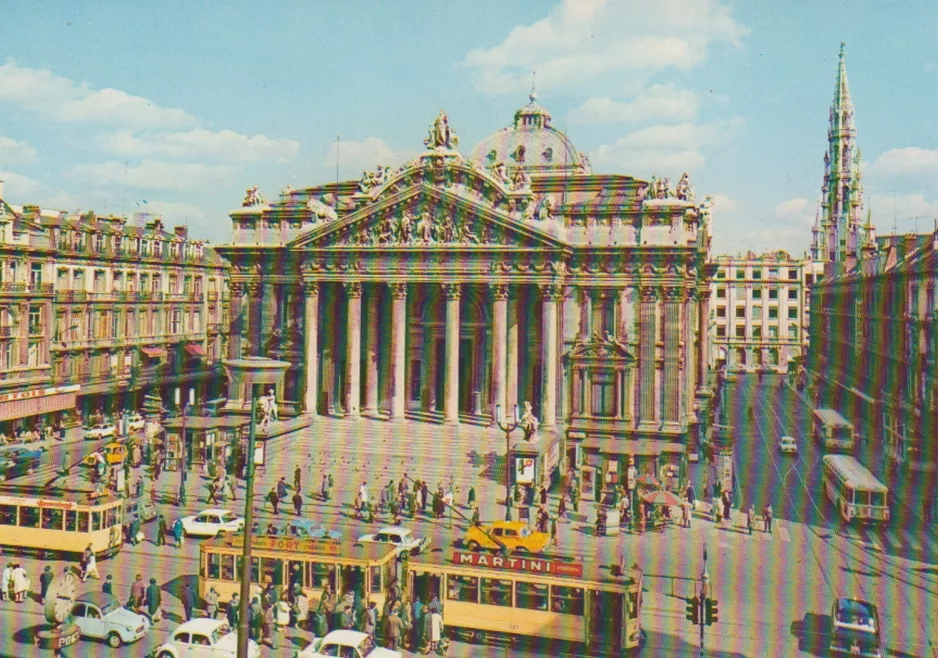 Postcard: Brussels tram line 74  on Beurs / Bourse (1950)