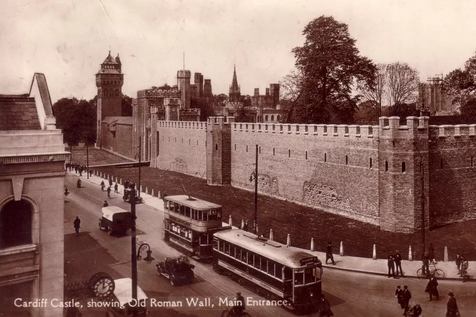 Postcard: Cardiff tram line 4 on Castle St (1948)