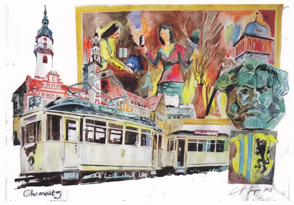 Postcard: Chemnitz railcar 251 (2013)