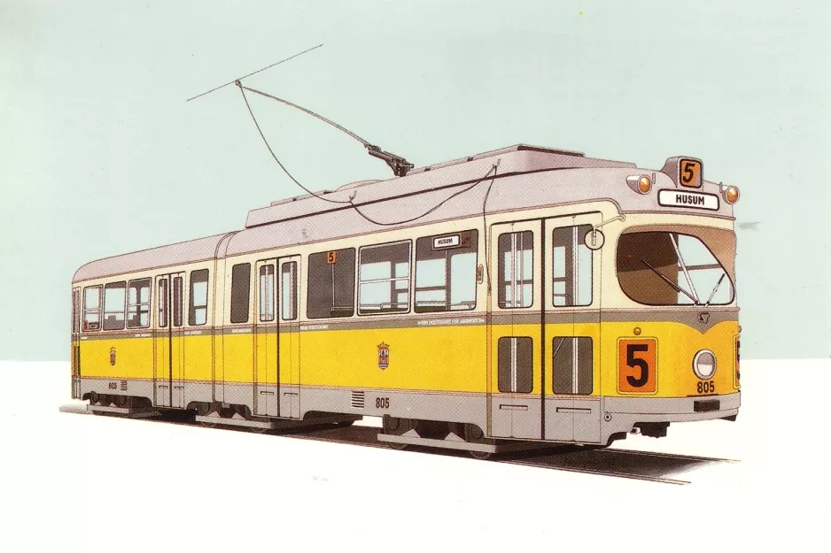 Postcard: Copenhagen articulated tram 805  (1972)