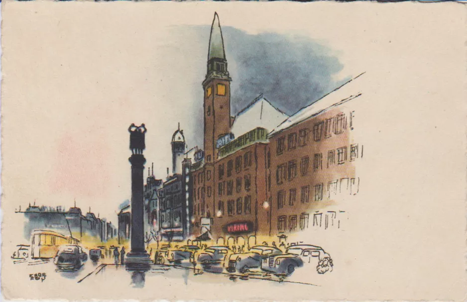 Postcard: Copenhagen on Rådhuspladsen (1938)