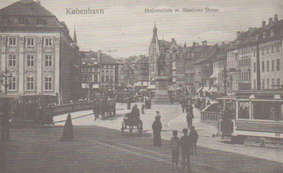 Postcard: Copenhagen railcar 56 near Højbro Plads (1899-1901)