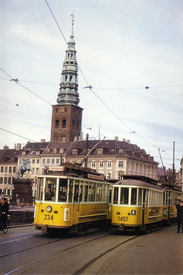 Postcard: Copenhagen tram line 1 with railcar 234 on Vindebrogade (1965)