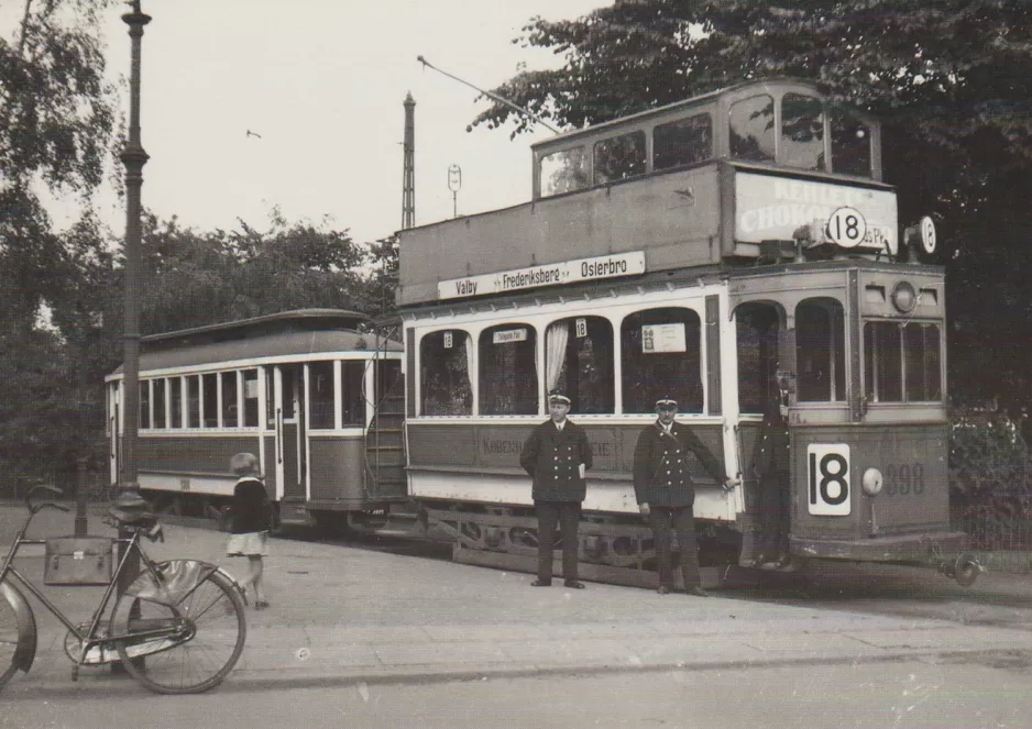 Postcard: Copenhagen tram line 18 with bilevel rail car 398 at Svanemøllen (1933)