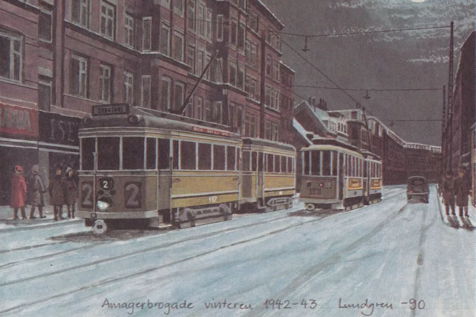 Postcard: Copenhagen tram line 2  Amagerbrogade (1942-1943)