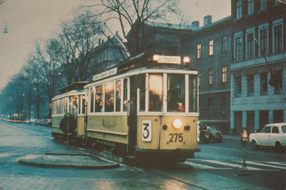 Postcard: Copenhagen tram line 3 with railcar 275 on Blegdamsvej (1966)