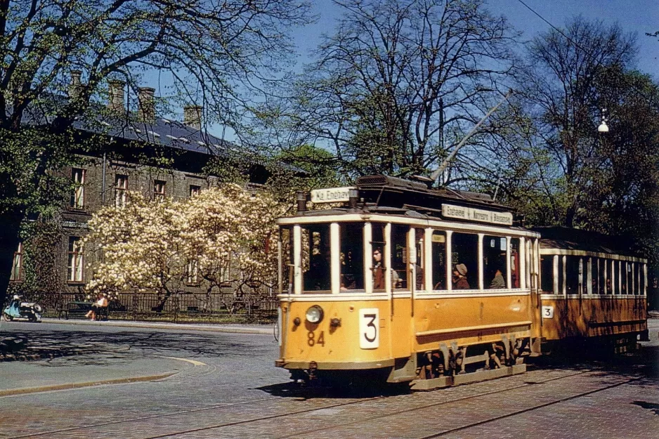 Postcard: Copenhagen tram line 3 with railcar 84 on Blegdamsvej (1958-1961)