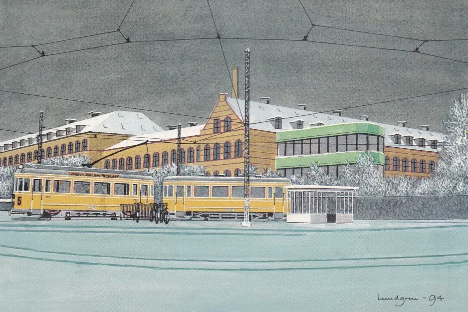 Postcard: Copenhagen tram line 5 at Sundby Hospital (1942-1943)