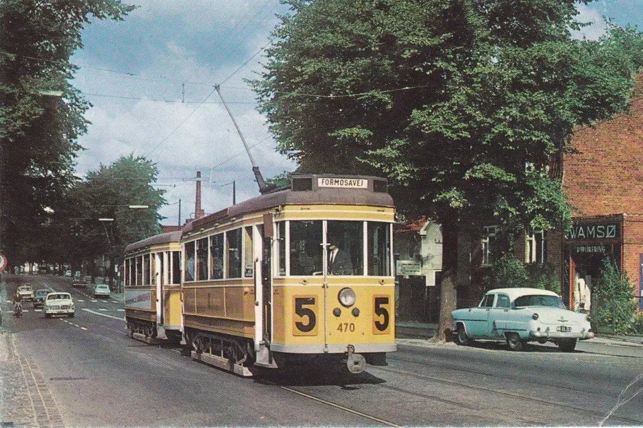 Postcard: Copenhagen tram line 5 with railcar 470 on Frederikssundsvej (1967)