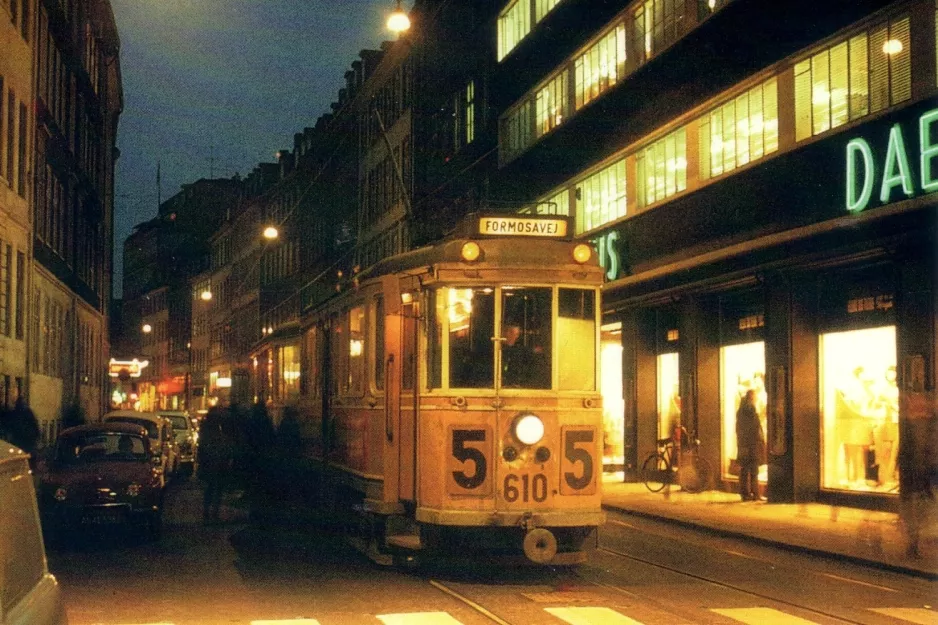 Postcard: Copenhagen tram line 5 with railcar 610 on Nørregade (1972)