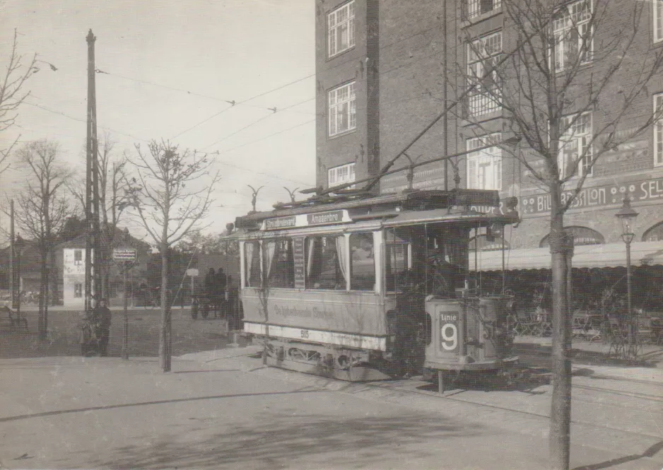 Postcard: Copenhagen tram line 9 with railcar 515 at Lille Vibenshus (1906)