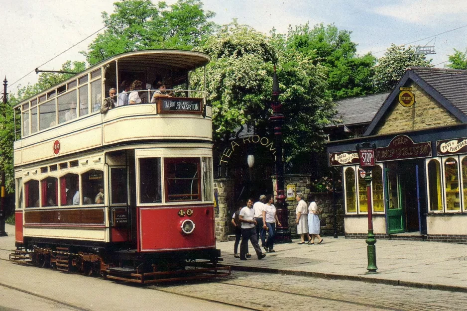 Postcard: Crich museum line with bilevel rail car 40 near Stephenson Place (1970)