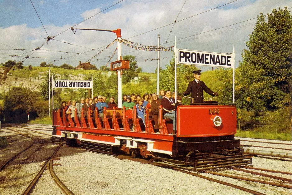 Postcard: Crich museum line with railcar 166 on Crich Tramway Village (1972)