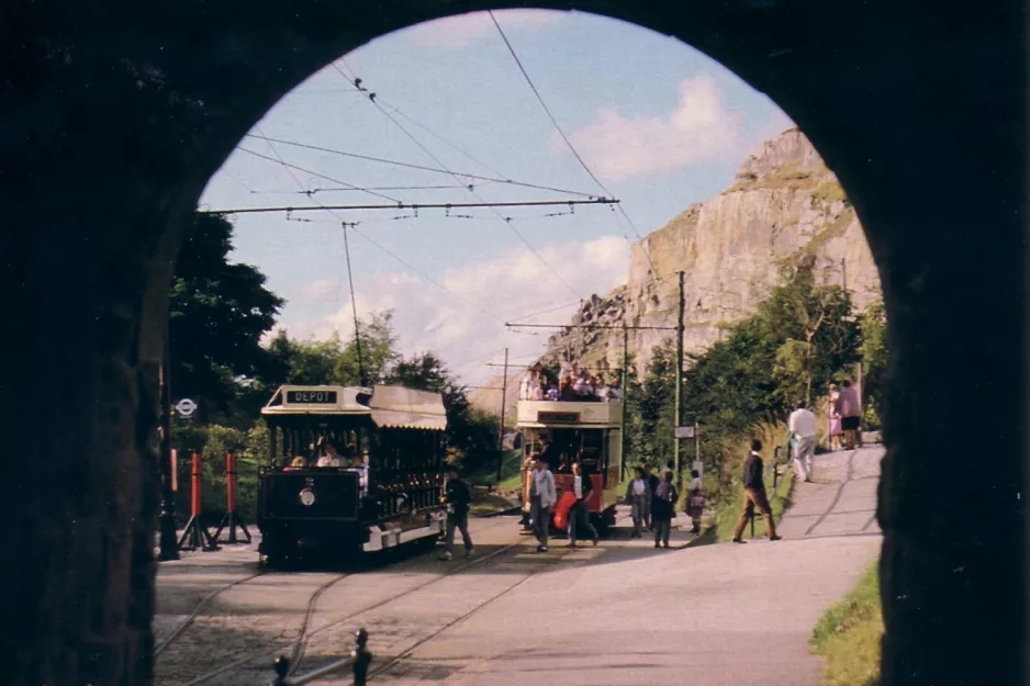 Postcard: Crich museum line with railcar 2 near Bowes-Lyon Bridge (1965)