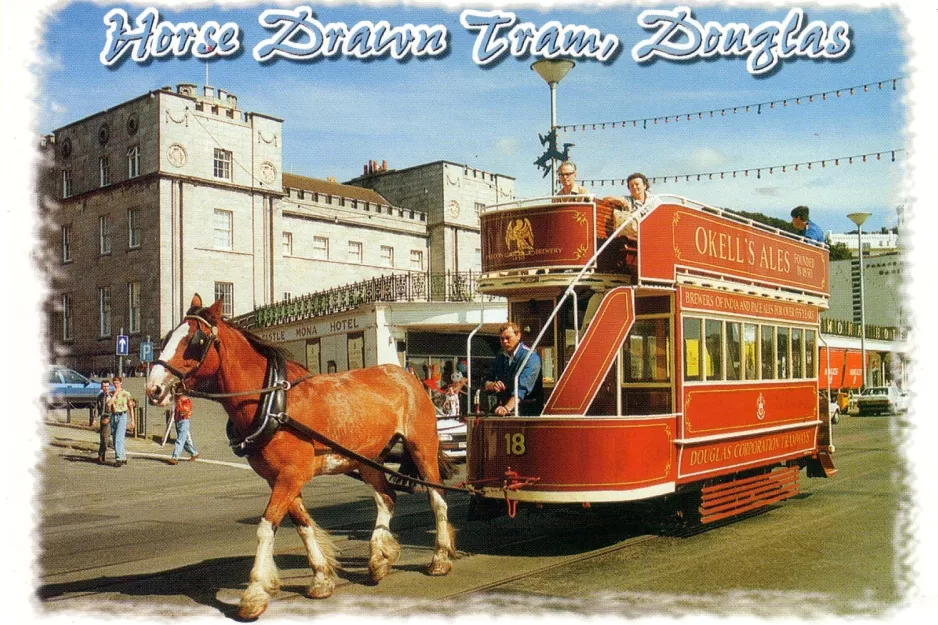 Postcard: Douglas, Isle of Man Horse Drawn Trams with horse tram 18 on Promenade (1980)