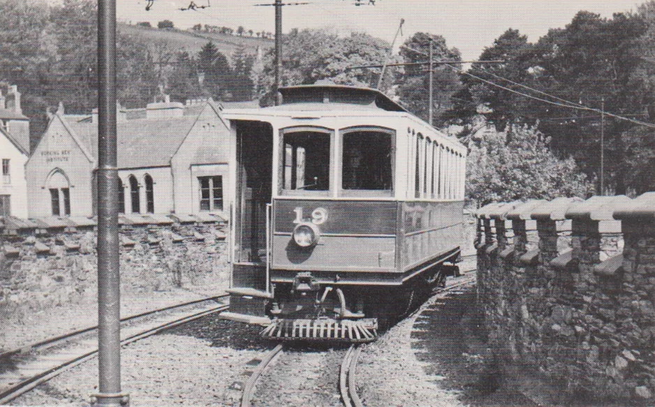 Postcard: Douglas, Isle of Man Manx Electric Railway with railcar 19 on Laxey Bridge (1956)