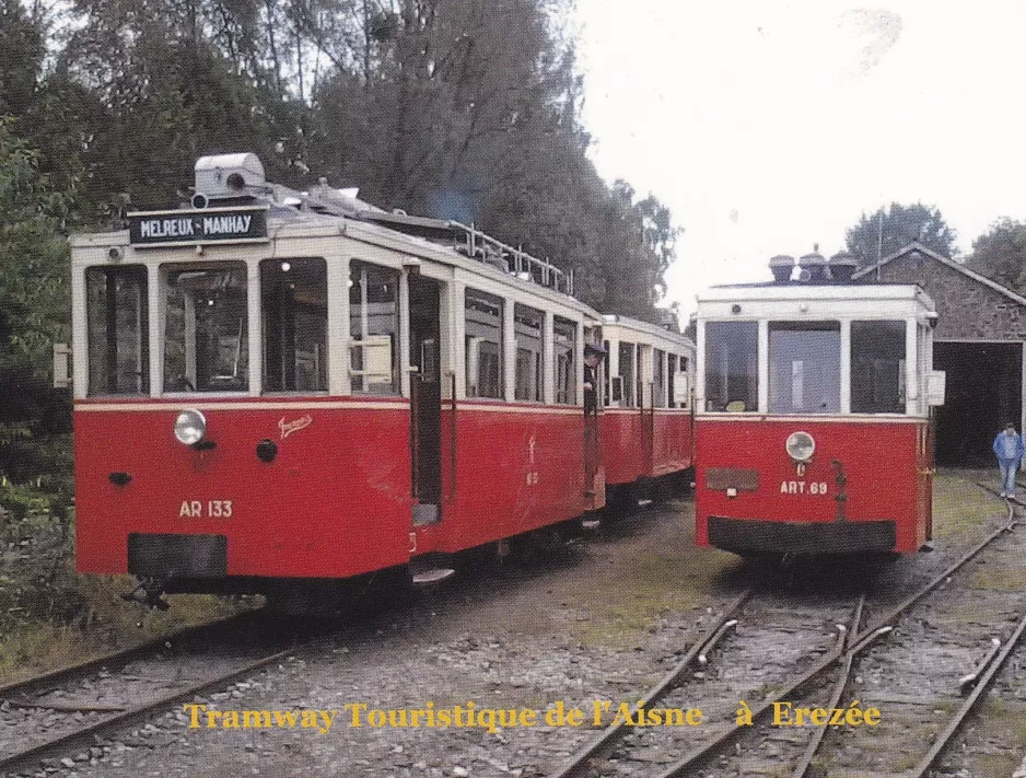 Postcard: Érezée with railcar AR 133 "Francais" in front of Tramway Touristique de l'Aisne (2010)