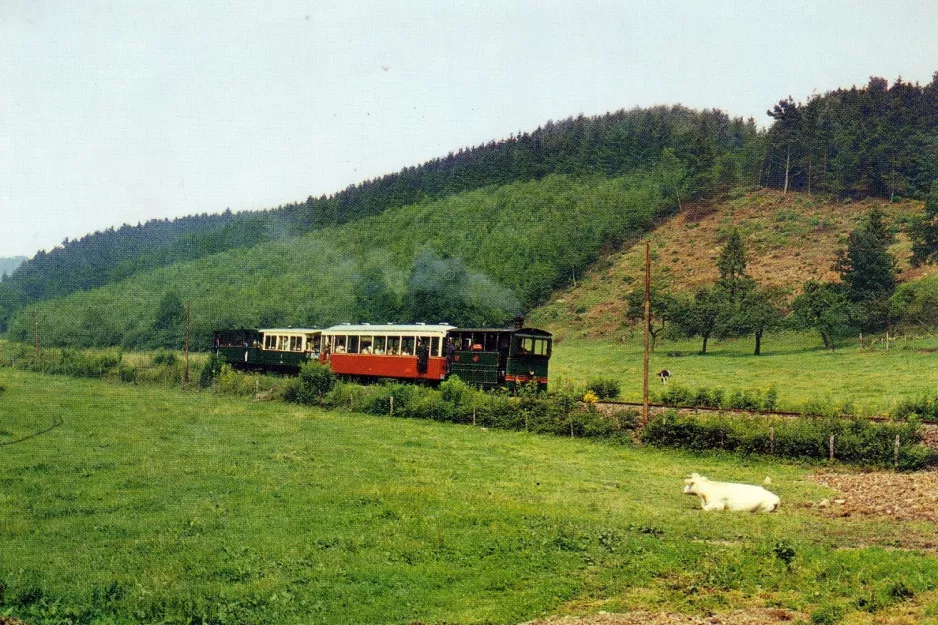 Postcard: Érezée with steam powered railcar 1076 near Rue de Dochamps (1970)