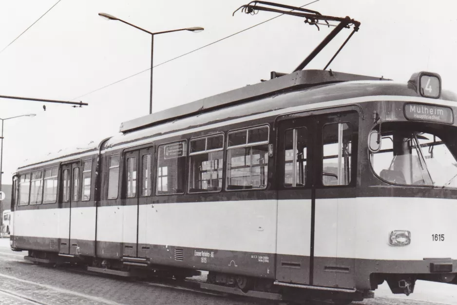 Postcard: Essen articulated tram 1615 at the depot Betriebshof Stadtmitte (1959)