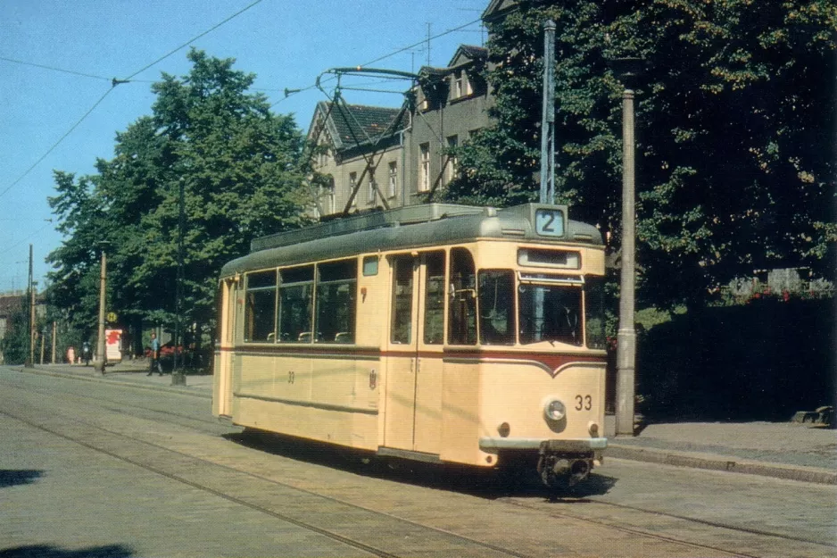 Postcard: Frankfurt (Oder) tram line 2 with railcar 33 at Kleist Forum (1971)