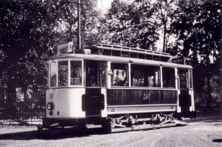 Postcard: Freiburg im Breisgau railcar 12 at Süd (1950)