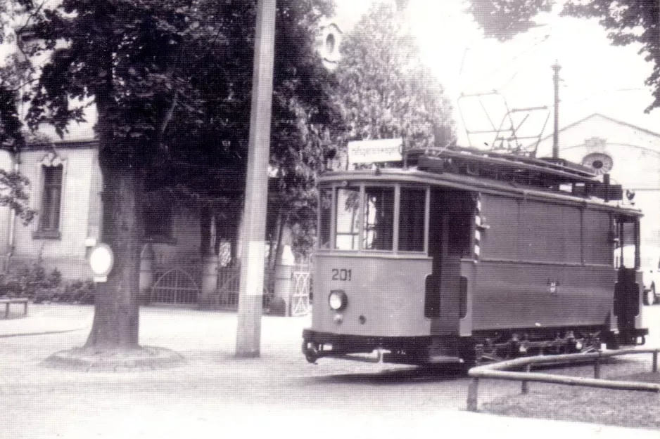 Postcard: Freiburg im Breisgau service vehicle 201 at the depot Süd (1950)