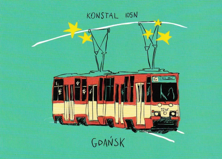 Postcard: Gdańsk articulated tram 1245 (2024)