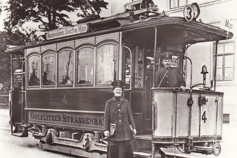 Postcard: Görlitz tram line 1 with railcar 4 near Bahnhof (1897)