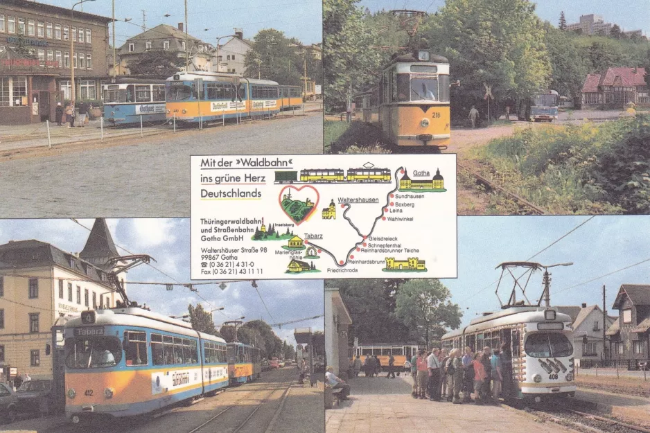 Postcard: Gotha regional line 4 Thüringerwaldbahn with articulated tram 443 at Hauptbahnhof (1992-1993)